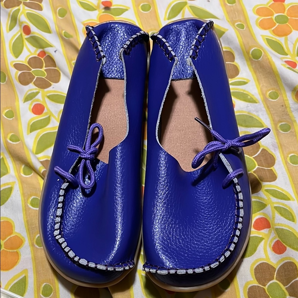 Vibrant Blue Leather Moccasins hi all